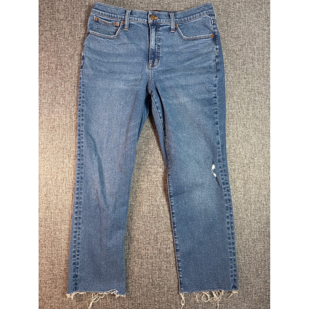 Womens‎ J.Crew Distressed Straight Jeans | Waist 30 Est Size 8-10 | Blue Raw Hem
